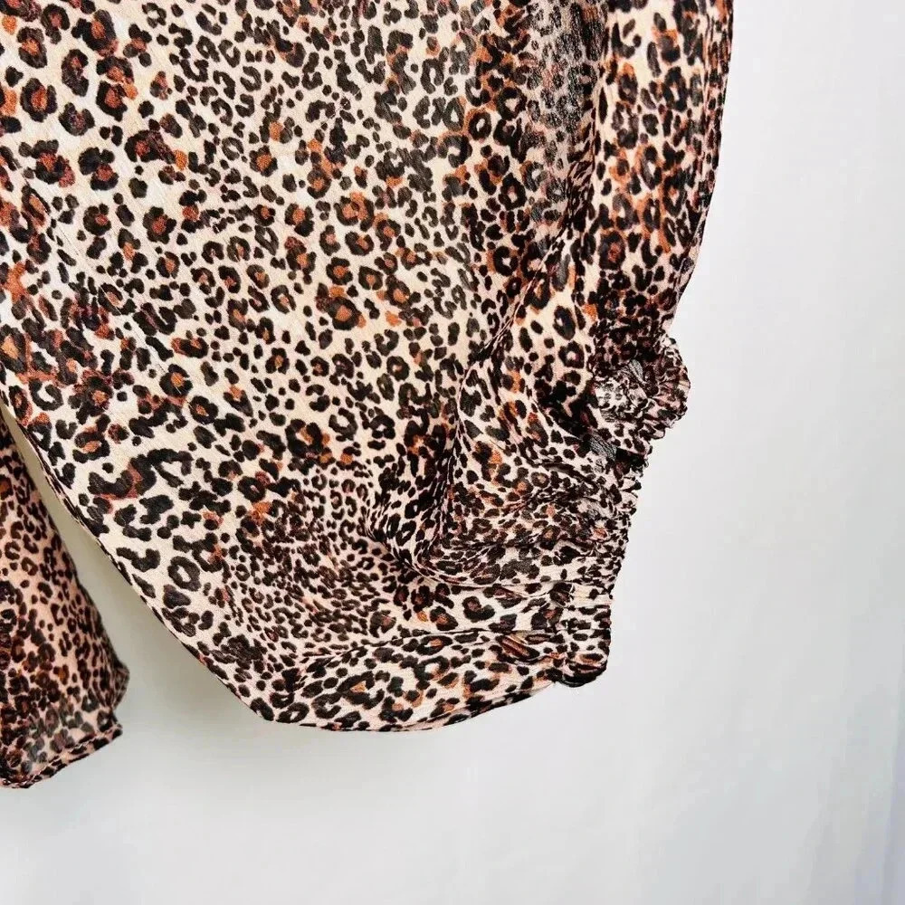 1. State Size Medium Leopard Top Blouse Ruched Ruffle - Picture 4 of 8
